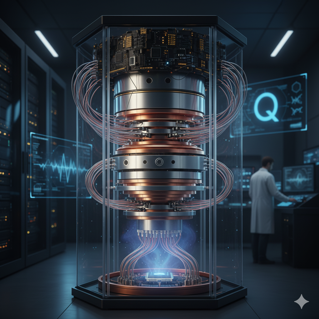 Ilustración de un concepto de computación cuántica o el avance de Google